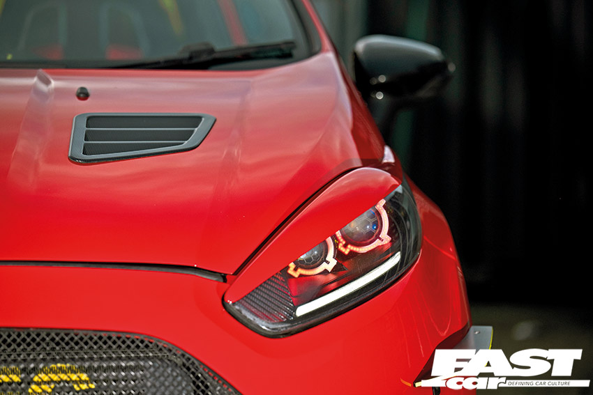Close up showing headlight on modified ford fiesta st mk7