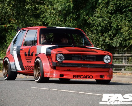Drive by shot of modified Mk1 Golf GTI Berg Cup