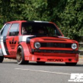 Drive by shot of modified Mk1 Golf GTI Berg Cup