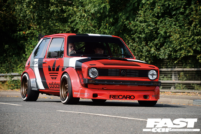 Drive by shot of modified Mk1 Golf GTI Berg Cup
