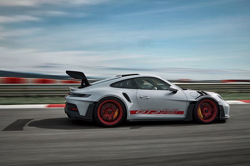 The Porsche 911 GT3 RS being driven on track