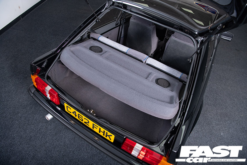 Boot open on Princess Diana's Escort RS Turbo
