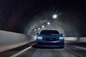 Mustang driving through tunnel