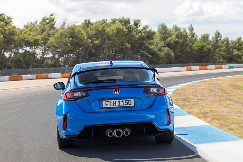 Rear driving shot of blue CTR