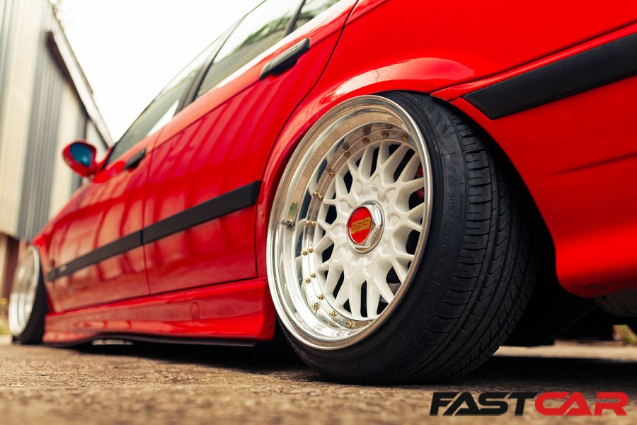 close up of rear wheels on modified bmw e36