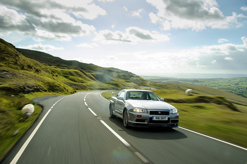 Nissan Skyline GT-R R34 driving shot in UK countryside