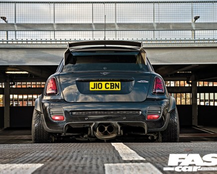 Rear shot of wide-arch tuned mini R56 JCW