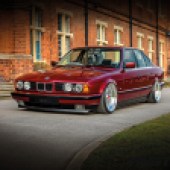 front 3/4 shot of bagged E34 BMW