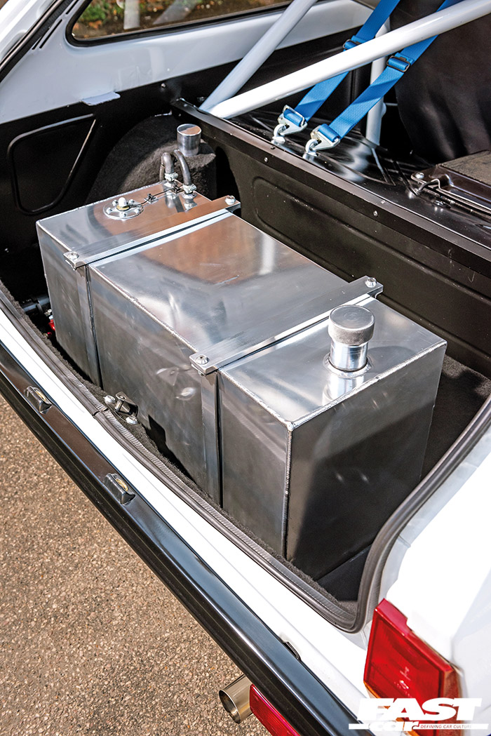 Fuel tank in boot of modified Ford Fiesta Mk1