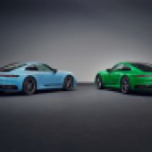 Blue and green Porsche 992 911 Carrera T