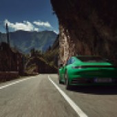 Green rear shot of Porsche 992 911 Carrera T