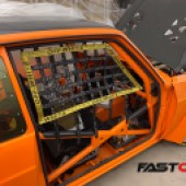 Off-white window nets on modified Ford Escort Mexico