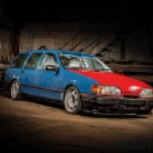 Front 3/4 of modified Ford Sierra wagon