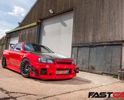 Front 3/4 shot of Tuned Nissan Skyline GT-R R34