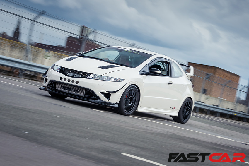 Front driving shot of Turbocharged Honda Civic Type R FN2