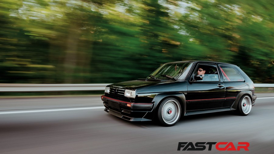 driving shot of vr6-swapped Mk2 Golf gti