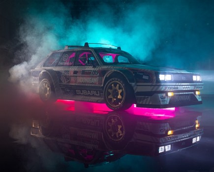 The Subaru 'Family Huckster' featured in the 2022 Travis Pastrana gymkhana video.