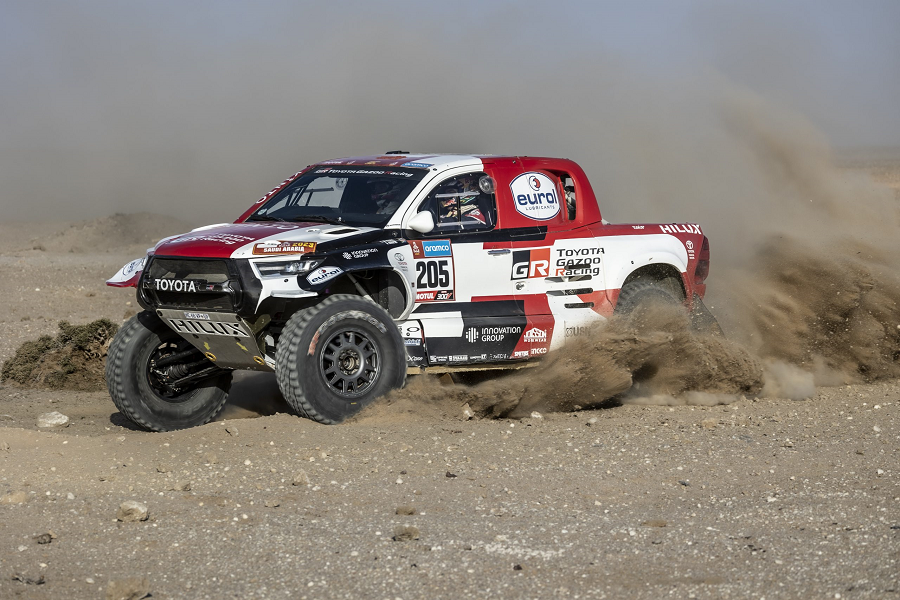 A Toyota Hilux at the 2023 Dakar Rally