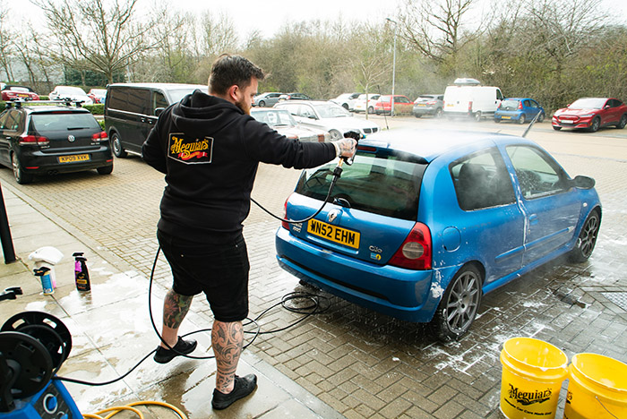 Using a jet wash to rinse off product