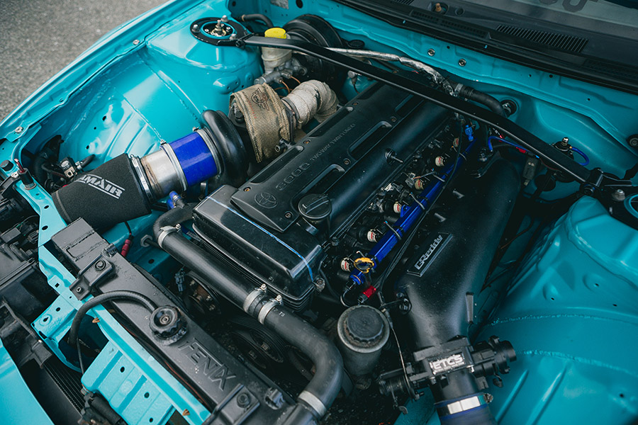 Engine bay in tuned Toyota Supra mk4 