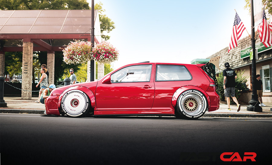 Side profile shot of Modified VW Golf Mk4 on air ride