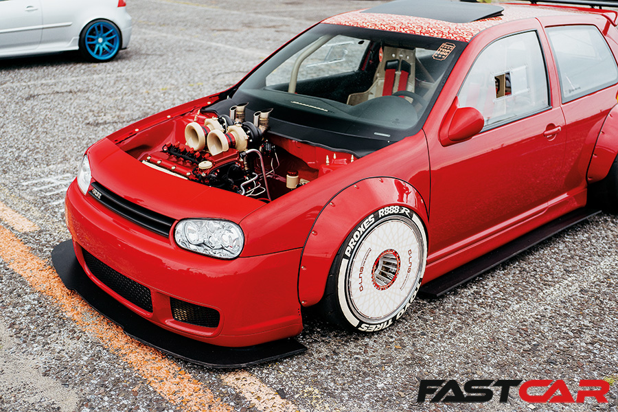 Front 3/4 Modified VW Golf Mk4 with bonnet open