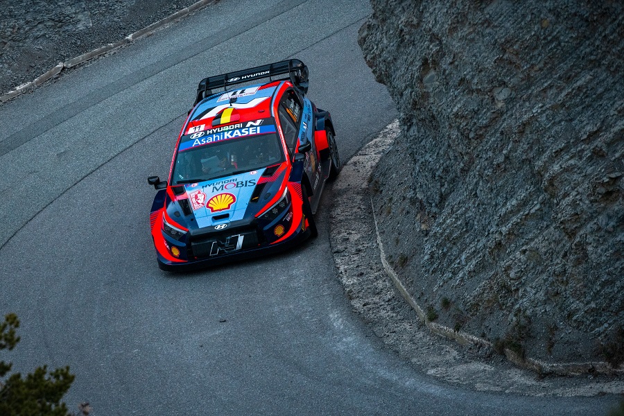 Thierry Neuville competing for Hyundai at the 2023 Rallye Monte-Carlo