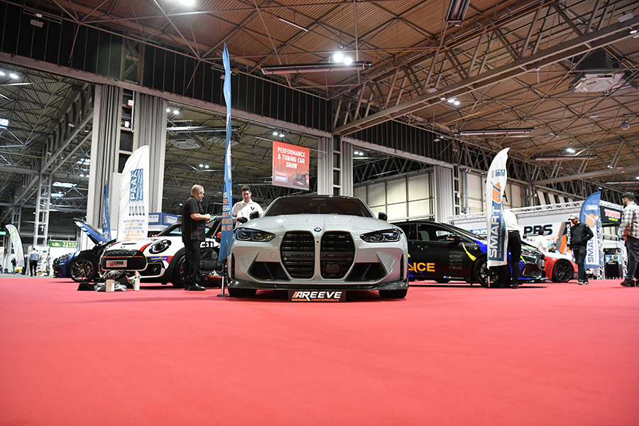Modified BMW M3 G80 front on shot on PAAA stand 
