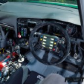 Stripped interior and steering wheel in VW Golf GTI Mk7 Race Car