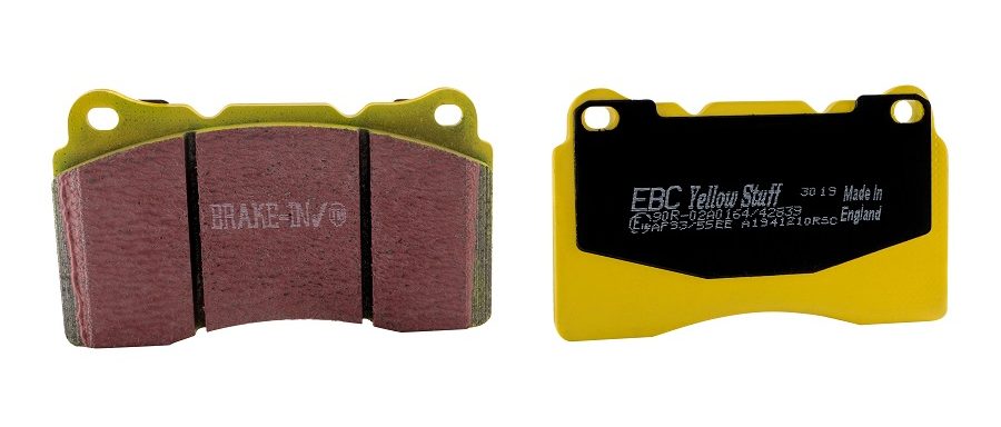 A pair of EBC Yellowstuff brake pads. 