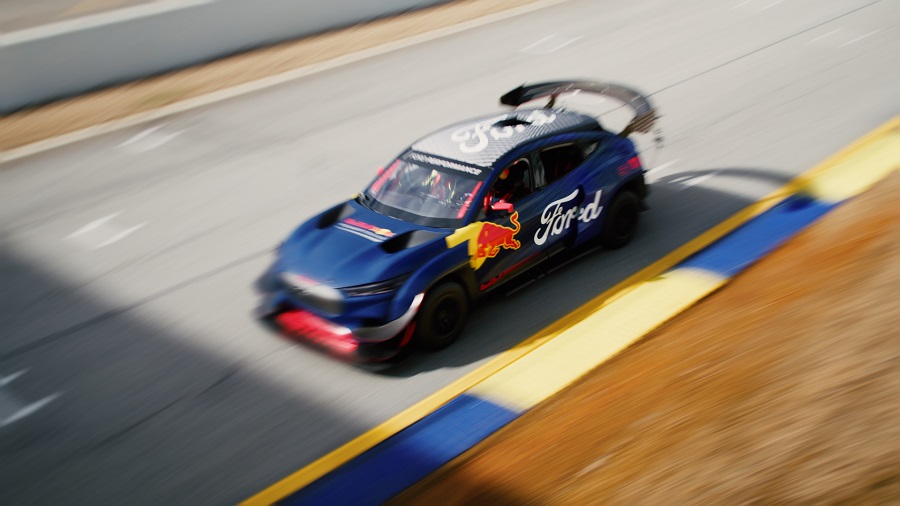 Sergio Perez drove a modified Mustang Mach-E to promote the new Ford F1 engine deal with Red Bull.