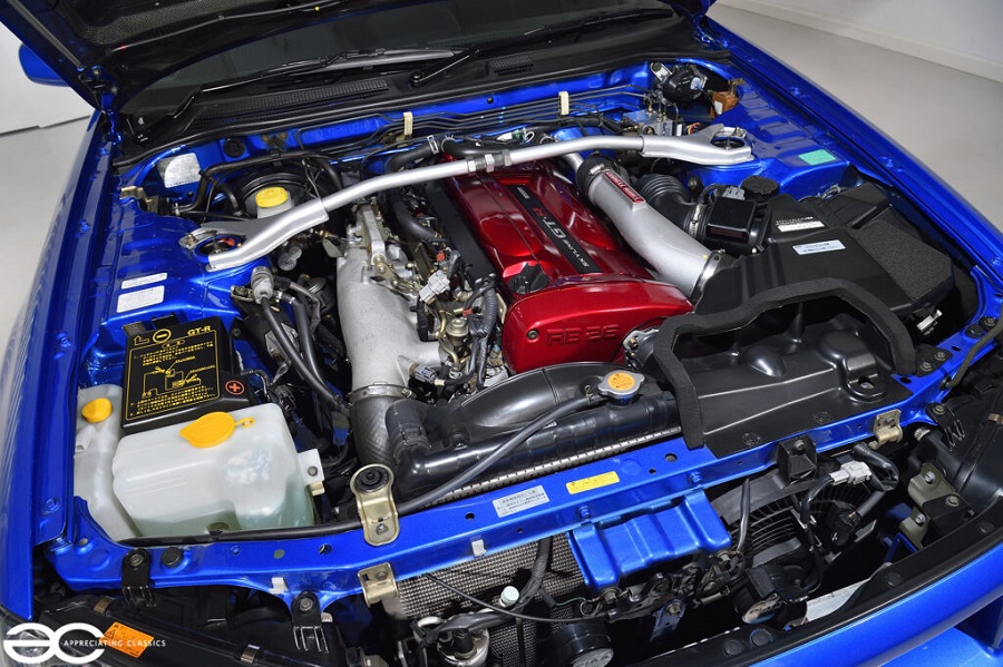 The engine bay of a Nissan Skyline R34 GT-R
