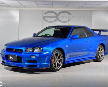 A Bayside Blue R34 GT-R listed for sale.