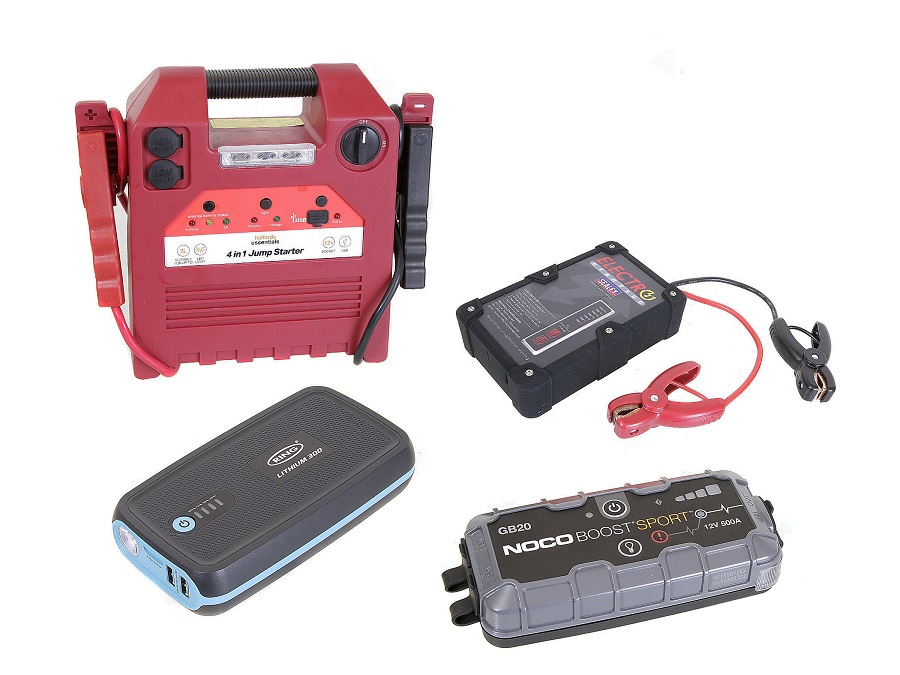 A selection of car battery jump starters.