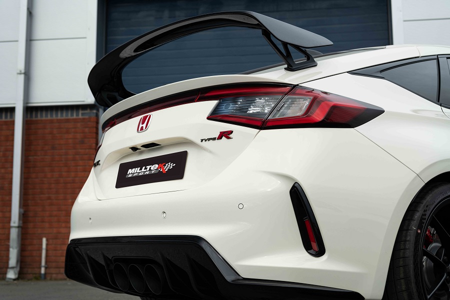 A detailed shot of the rear of an FL5 Civic equipped with a Milltek exhaust.