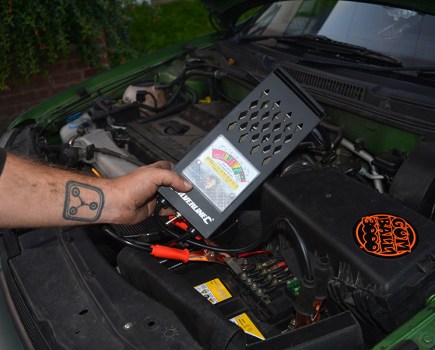 A test being carried out on a car battery