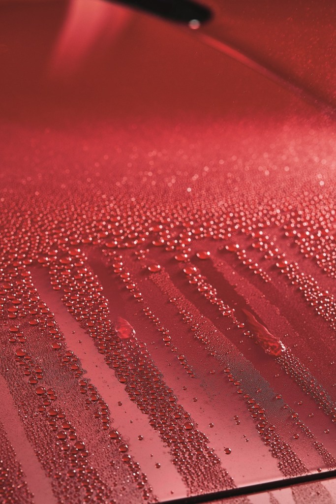 water beading on a car body panel