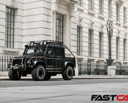 Front 3/4 shot of modified Land Rover Defender