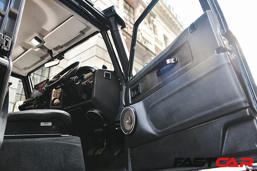 interior door speakers in modified Land Rover Defender
