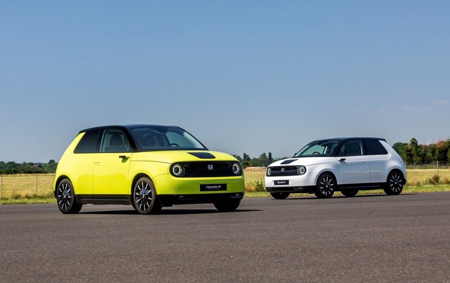Honda e yellow and white