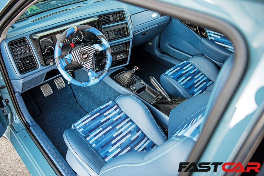 blue, retro Ford interior 