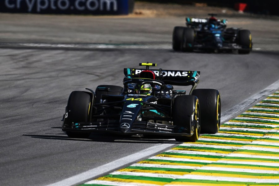 Hamilton and Russell driving for Mercedes at the Sao Paulo GP