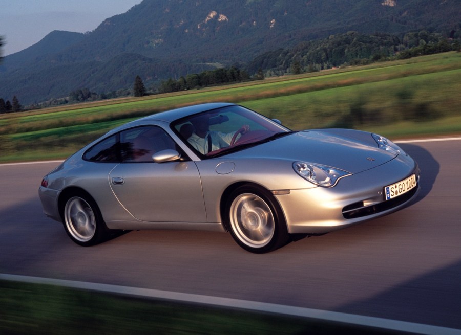 A silver Porsche 996