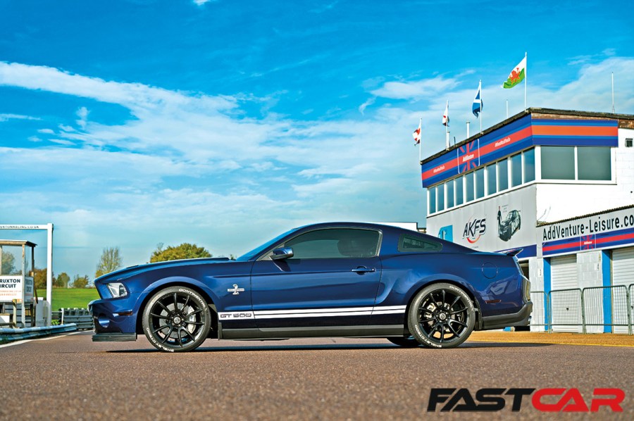 side profile shot of shelby gt500 mustang