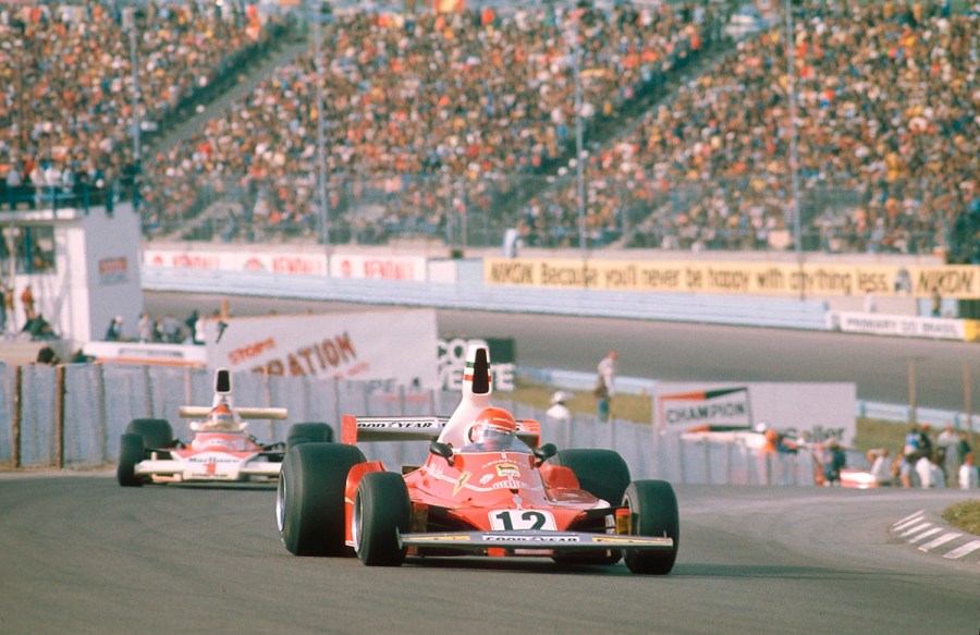 Niki Lauda driving for Ferrari in 1975