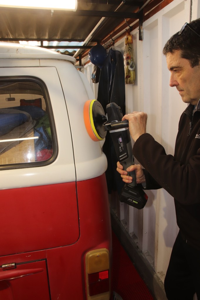 Using the Sealey polisher on a camper van