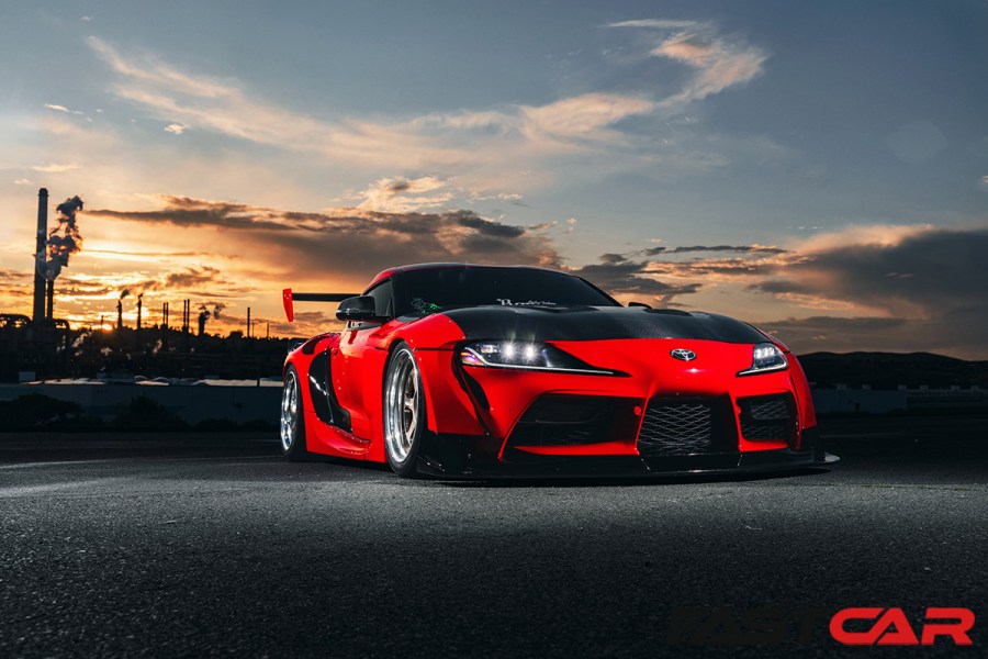 HKS widebody GR Supra with sunset
