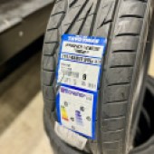 close up image of a tyre with EU labelling