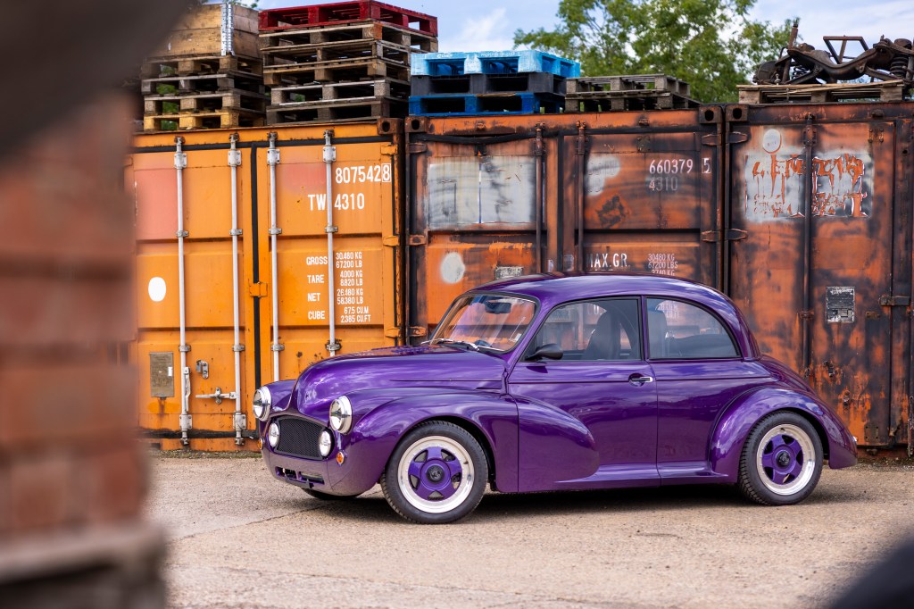 Modified Morris Minor painted in Rolls Royce custom purple paint
