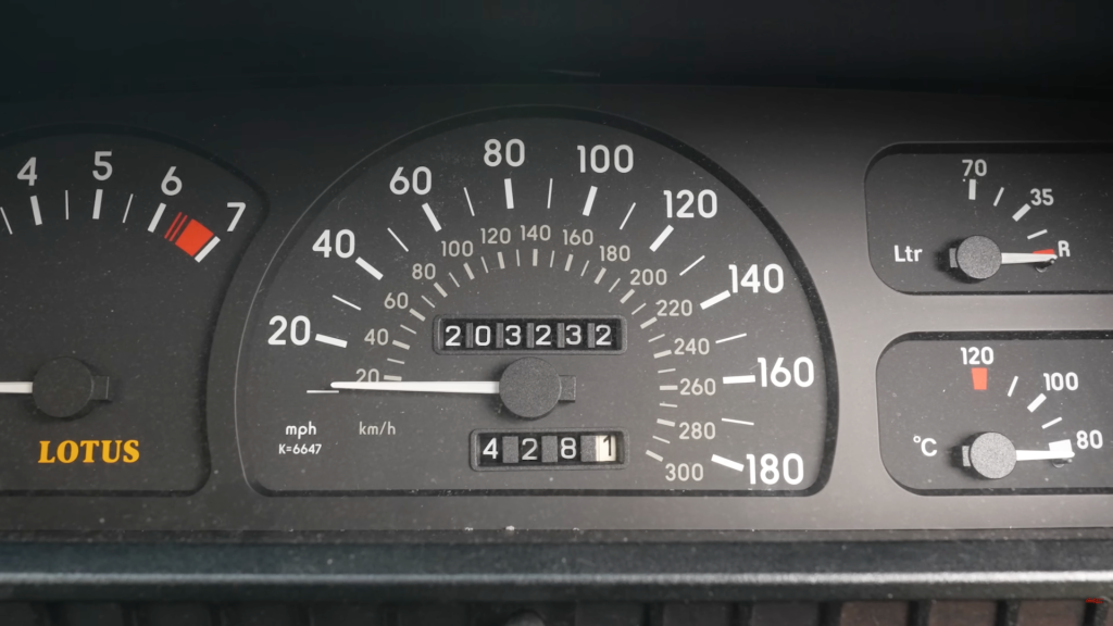 Lotus Carlton dashboard showing 203,000 miles on odometer